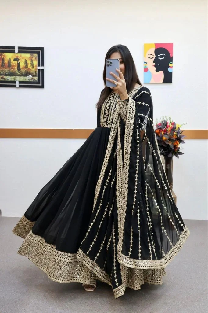 Fancy Sequence Coding Embroidery Work | Anarkali Kurta Set with Dupatta  XXL image 2