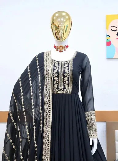 Fancy Sequence Coding Embroidery Work | Anarkali Kurta Set with Dupatta  XXL thumbnail 2