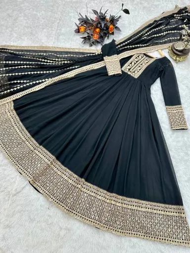 Fancy Sequence Coding Embroidery Work | Anarkali Kurta Set with Dupatta  XXL thumbnail 3