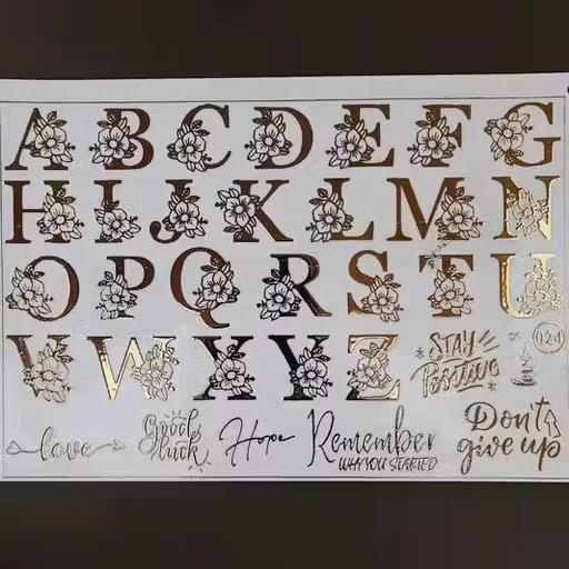 Metallic alphabet sticker sheet | ultra‑thin A‑Z metallic letters for resin art| gold silver insert sheet image 1