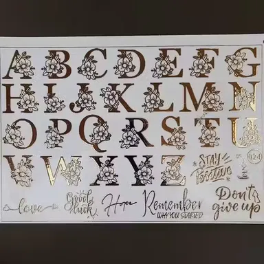 Metallic alphabet sticker sheet | ultra‑thin A‑Z metallic letters for resin art| gold silver insert sheet thumbnail 0