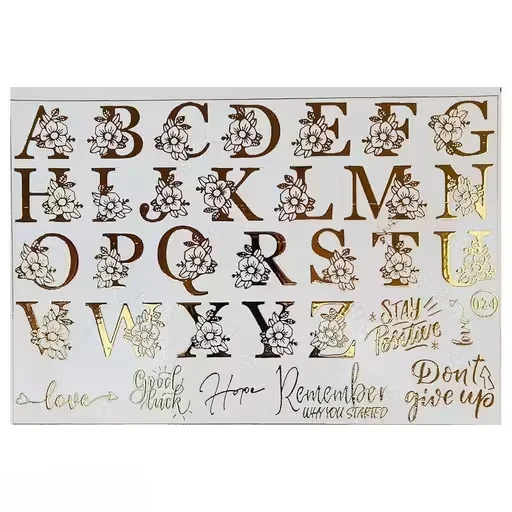 Metallic alphabet sticker sheet | ultra‑thin A‑Z metallic letters for resin art| gold silver insert sheet image 2