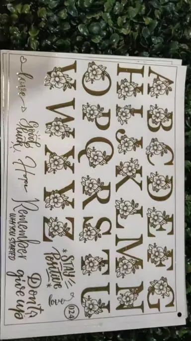 Metallic alphabet sticker sheet | ultra‑thin A‑Z metallic letters for resin art| gold silver insert sheet thumbnail 2