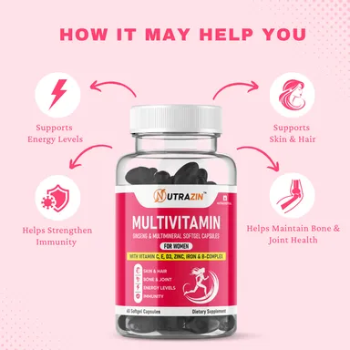 Nutrazin Women’s Multivitamin Softgels | Ginseng Vitamin C, E, D3, Zinc, Iron & B-Complex | 60 Capsules Daily Wellness Boost thumbnail 1