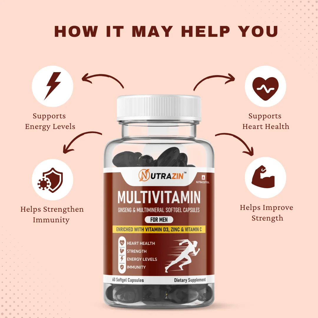 Nutrazin Men’s Multivitamin Softgels | Ginseng, Vitamin D3 | Zinc & Vitamin C | 60‑Capsules Daily Energy & Immunity Boost image 2