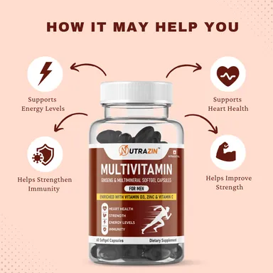 Nutrazin Men’s Multivitamin Softgels | Ginseng, Vitamin D3 | Zinc & Vitamin C | 60‑Capsules Daily Energy & Immunity Boost thumbnail 1