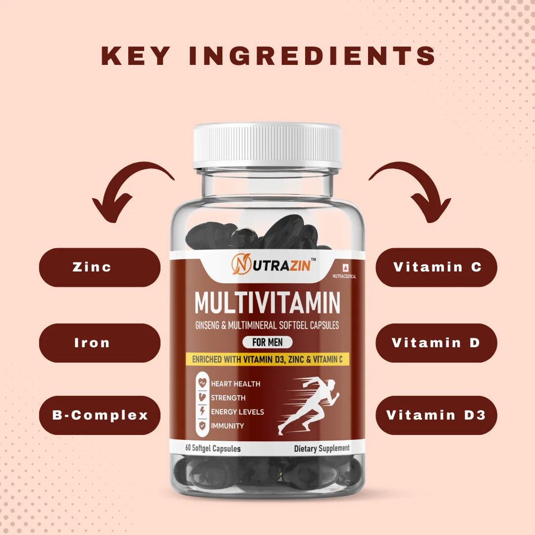 Nutrazin Men’s Multivitamin Softgels | Ginseng, Vitamin D3 | Zinc & Vitamin C | 60‑Capsules Daily Energy & Immunity Boost image 3
