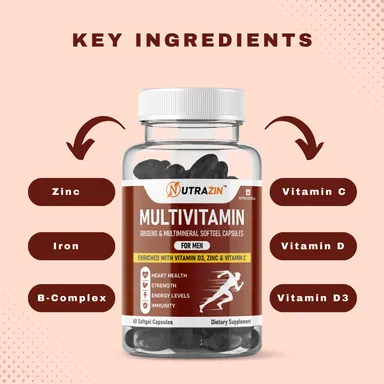 Nutrazin Men’s Multivitamin Softgels | Ginseng, Vitamin D3 | Zinc & Vitamin C | 60‑Capsules Daily Energy & Immunity Boost thumbnail 2