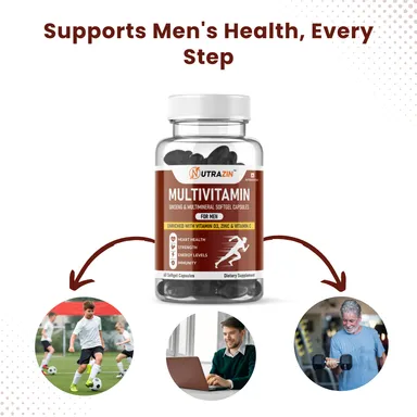 Nutrazin Men’s Multivitamin Softgels | Ginseng, Vitamin D3 | Zinc & Vitamin C | 60‑Capsules Daily Energy & Immunity Boost thumbnail 3