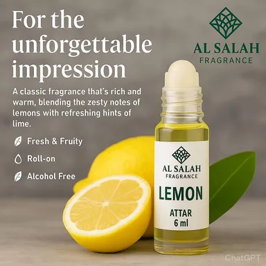 Lemon Fresh Fragrance Oil 6ml Roll On | Natural Citrus Scented Essential Oil for Skin | Refreshing Roll-On Perfume thumbnail 1