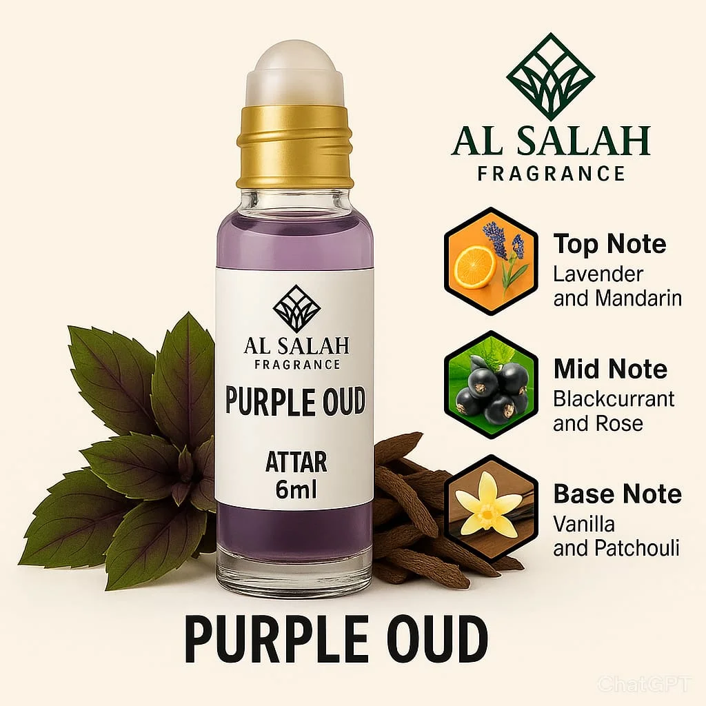Purple Oud Fragrance Attar | 6ml Roll-On Long Lasting Perfume | Alcohol-Free Concentrated Oil for Men & Women | Travel-Friendly image 2