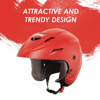 Paras Open Face Motorbike Helmet | Flip-Up Sun Visor | Matt Red Scooty Helmet for Men| Women & Youth Riders thumbnail 3