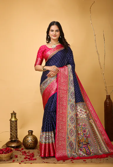 Rama Pink Kanjivaram Art Silk Saree with Matching Blouse Piece for Women – Festival & Wedding Wear thumbnail 0