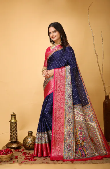 Rama Pink Kanjivaram Art Silk Saree with Matching Blouse Piece for Women – Festival & Wedding Wear thumbnail 1