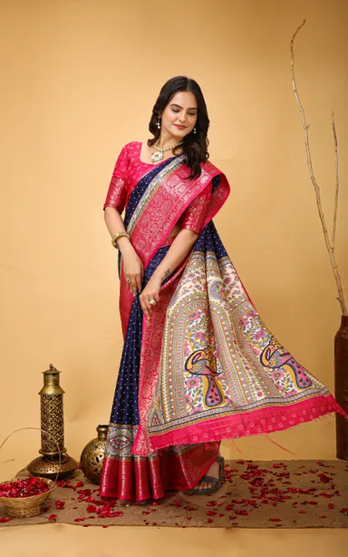 Rama Pink Kanjivaram Art Silk Saree with Matching Blouse Piece for Women – Festival & Wedding Wear thumbnail 3