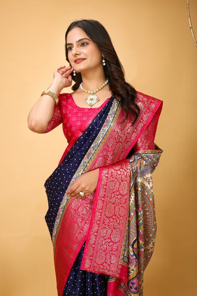 Rama Pink Kanjivaram Art Silk Saree with Matching Blouse Piece for Women – Festival & Wedding Wear thumbnail 4