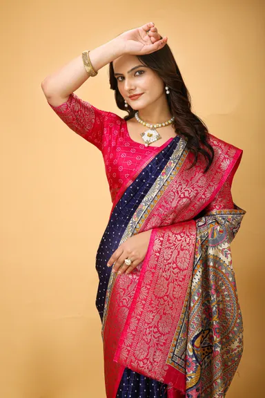 Rama Pink Kanjivaram Art Silk Saree with Matching Blouse Piece for Women – Festival & Wedding Wear thumbnail 5