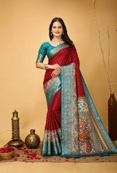 Maroon Rama Kanjivaram Art Silk Saree with Matching Blouse Piece for Women – Festival & Wedding Wear thumbnail 0