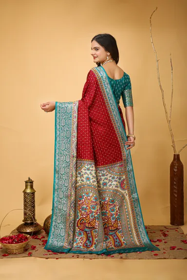 Maroon Rama Kanjivaram Art Silk Saree with Matching Blouse Piece for Women – Festival & Wedding Wear thumbnail 2