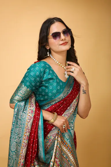 Maroon Rama Kanjivaram Art Silk Saree with Matching Blouse Piece for Women – Festival & Wedding Wear thumbnail 4