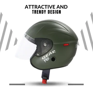 Paras Open Face Safe Riding | Motorbike Scooty Helmet For Men Women Girls Boys Motorbike Helmet Matt Green thumbnail 2