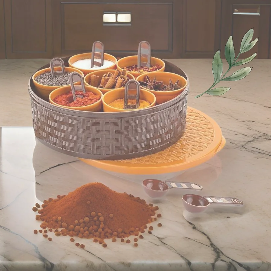 7-Cup Plastic Round Masala Box with 6 Spoons | Spice Organizer | Kitchen Storage Solution image 2
