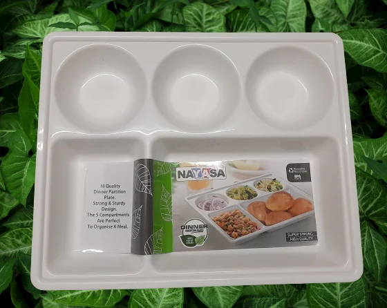 Unbreakable Compartment Plate | 100% BPA Free Food Grade Virgin Plastic Dinner Partition Plate | Divided Mess Tray Pack of 1 White image 2