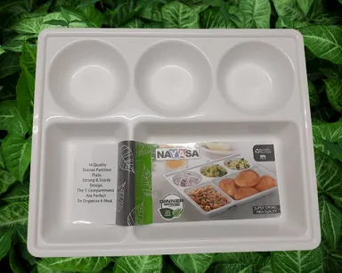 Unbreakable Compartment Plate | 100% BPA Free Food Grade Virgin Plastic Dinner Partition Plate | Divided Mess Tray Pack of 1 White thumbnail 1
