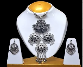 Oxidised Plated Necklace Set | Mirror Work Traditional Ethnic Jewellery for Women | Party Wear & Festive Accessory thumbnail 0