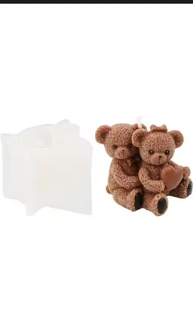 Teddy Bear Candle Mold | 3D Cute Animal Silicone Scented Epoxy Mold | Resin Soap Cake Décor | 2 Sitting Bear with Heart thumbnail 0