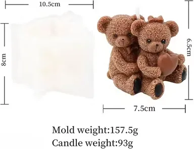 Teddy Bear Candle Mold | 3D Cute Animal Silicone Scented Epoxy Mold | Resin Soap Cake Décor | 2 Sitting Bear with Heart thumbnail 2