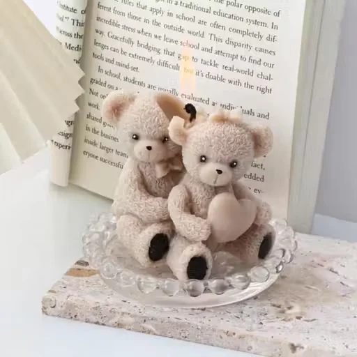Teddy Bear Candle Mold | 3D Cute Animal Silicone Scented Epoxy Mold | Resin Soap Cake Décor | 2 Sitting Bear with Heart image 4