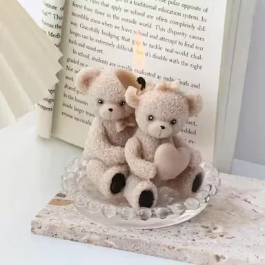 Teddy Bear Candle Mold | 3D Cute Animal Silicone Scented Epoxy Mold | Resin Soap Cake Décor | 2 Sitting Bear with Heart thumbnail 3