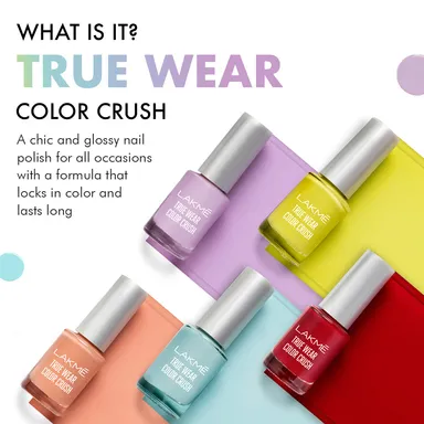 Lakme True Wear Nail Color | Glossy Long-Lasting Nail Polish| Resin-Based Enamel For Women| Bridal & Party Shades thumbnail 2