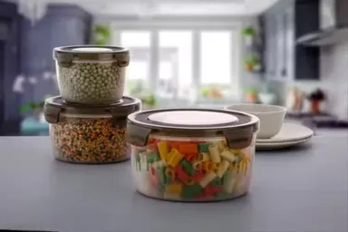 3 pcs Food Storage Container Set | Plastic Jars with Lids | Transparent Multipurpose Kitchen Containers thumbnail 1
