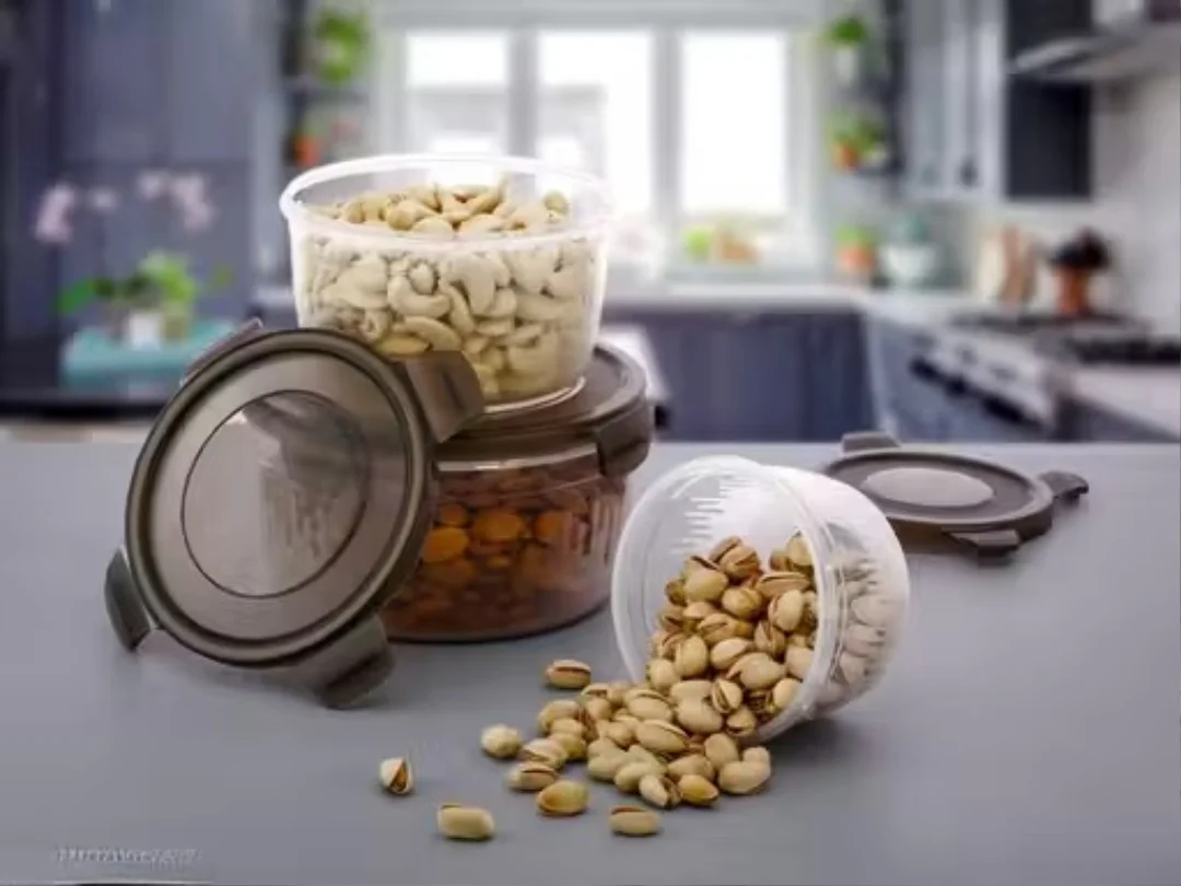 3 pcs Food Storage Container Set | Plastic Jars with Lids | Transparent Multipurpose Kitchen Containers image 4