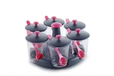 360° Revolving Pickle Jar Set 6 Pcs | Dining Table Achar Stand | Multipurpose Pickle Container with Rotating Stand thumbnail 2