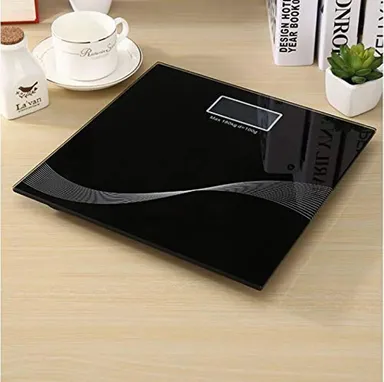 Electronic LCD Glass Top Body Weight Scale| Black Personal Fitness Weighing Machine Home 180 kg Capacity thumbnail 1