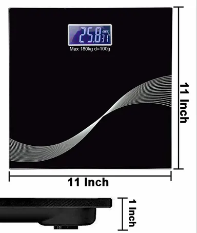 Electronic LCD Glass Top Body Weight Scale| Black Personal Fitness Weighing Machine Home 180 kg Capacity thumbnail 3