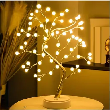 LED Desk Tree Lamp | Pearl LED Lights, Touch Switch, Battery & USB Powered | Desk Table Decor for Home, Bedroom, Wedding Party thumbnail 0