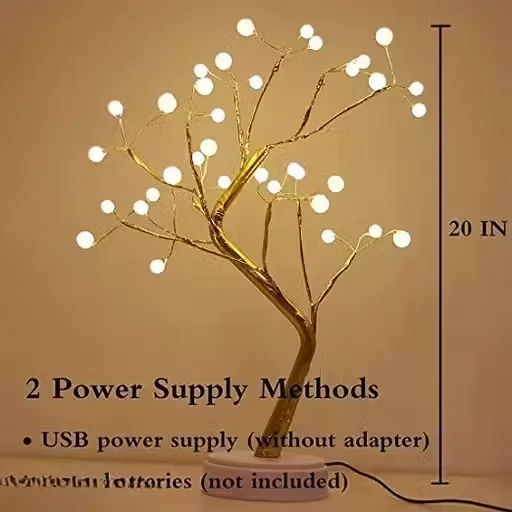 LED Desk Tree Lamp | Pearl LED Lights, Touch Switch, Battery & USB Powered | Desk Table Decor for Home, Bedroom, Wedding Party image 3