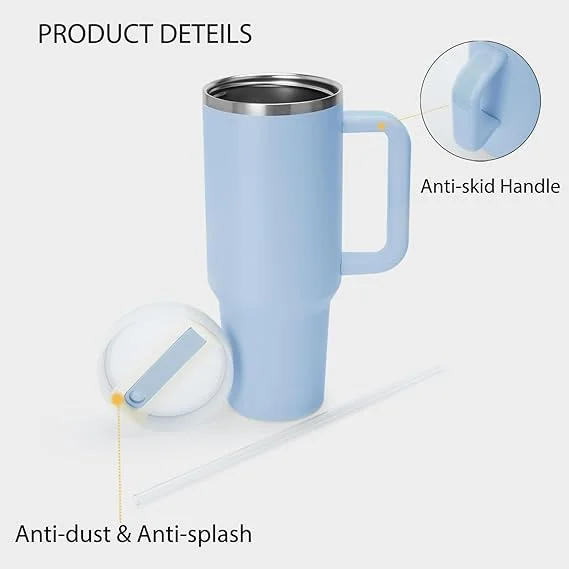 Stainless Steel Vacuum Insulated Tumbler with Handle | Leakproof Travel Mug for Coffee| Iced Tea | Best Large Capacity Cup for Outdoor Use image 3