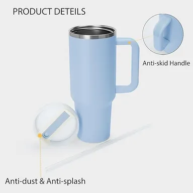 Stainless Steel Vacuum Insulated Tumbler with Handle | Leakproof Travel Mug for Coffee| Iced Tea | Best Large Capacity Cup for Outdoor Use thumbnail 2