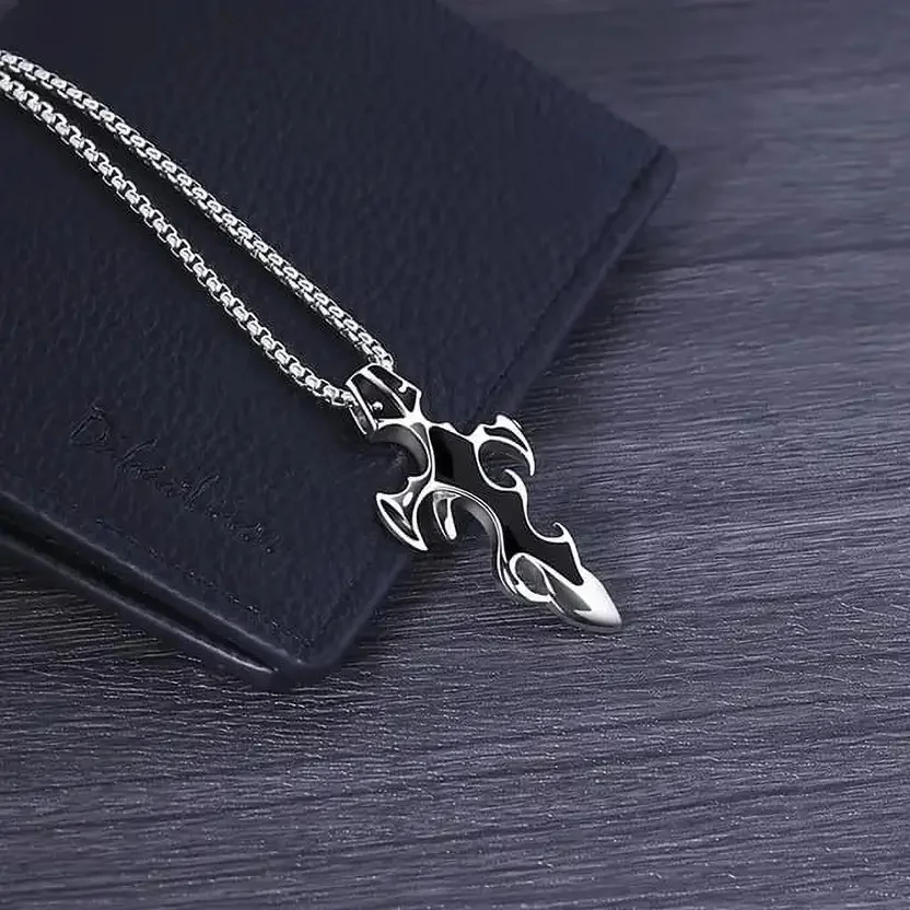 Black Sword Pendant Necklace | Stainless Steel Chain for Men & Boys| Stylish Gift Locket for Birthday, Valentine, Anniversary | Durable Fashion Jewelry image 3