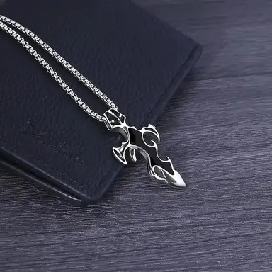 Black Sword Pendant Necklace | Stainless Steel Chain for Men & Boys| Stylish Gift Locket for Birthday, Valentine, Anniversary | Durable Fashion Jewelry thumbnail 2