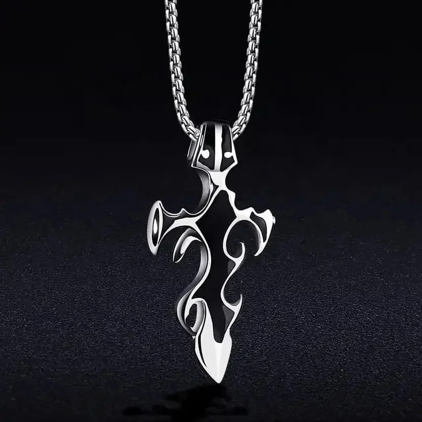 Black Sword Pendant Necklace | Stainless Steel Chain for Men & Boys| Stylish Gift Locket for Birthday, Valentine, Anniversary | Durable Fashion Jewelry image 4