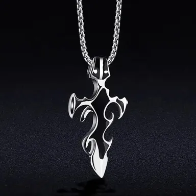 Black Sword Pendant Necklace | Stainless Steel Chain for Men & Boys| Stylish Gift Locket for Birthday, Valentine, Anniversary | Durable Fashion Jewelry thumbnail 3