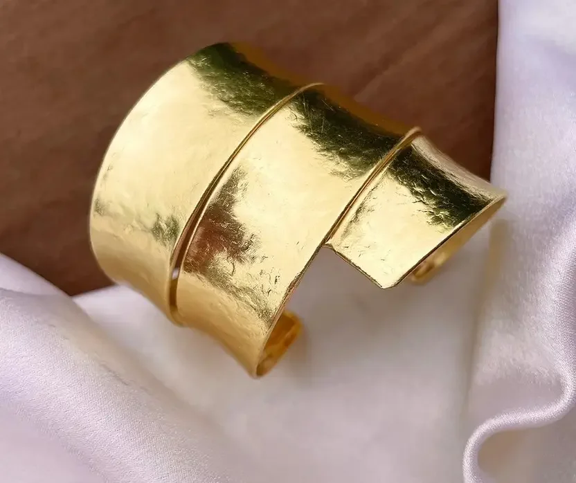 Gold Plated Anti‑Tarnish 3‑Layer Adjustable Cuff Bracelet | Free Size Women image 2