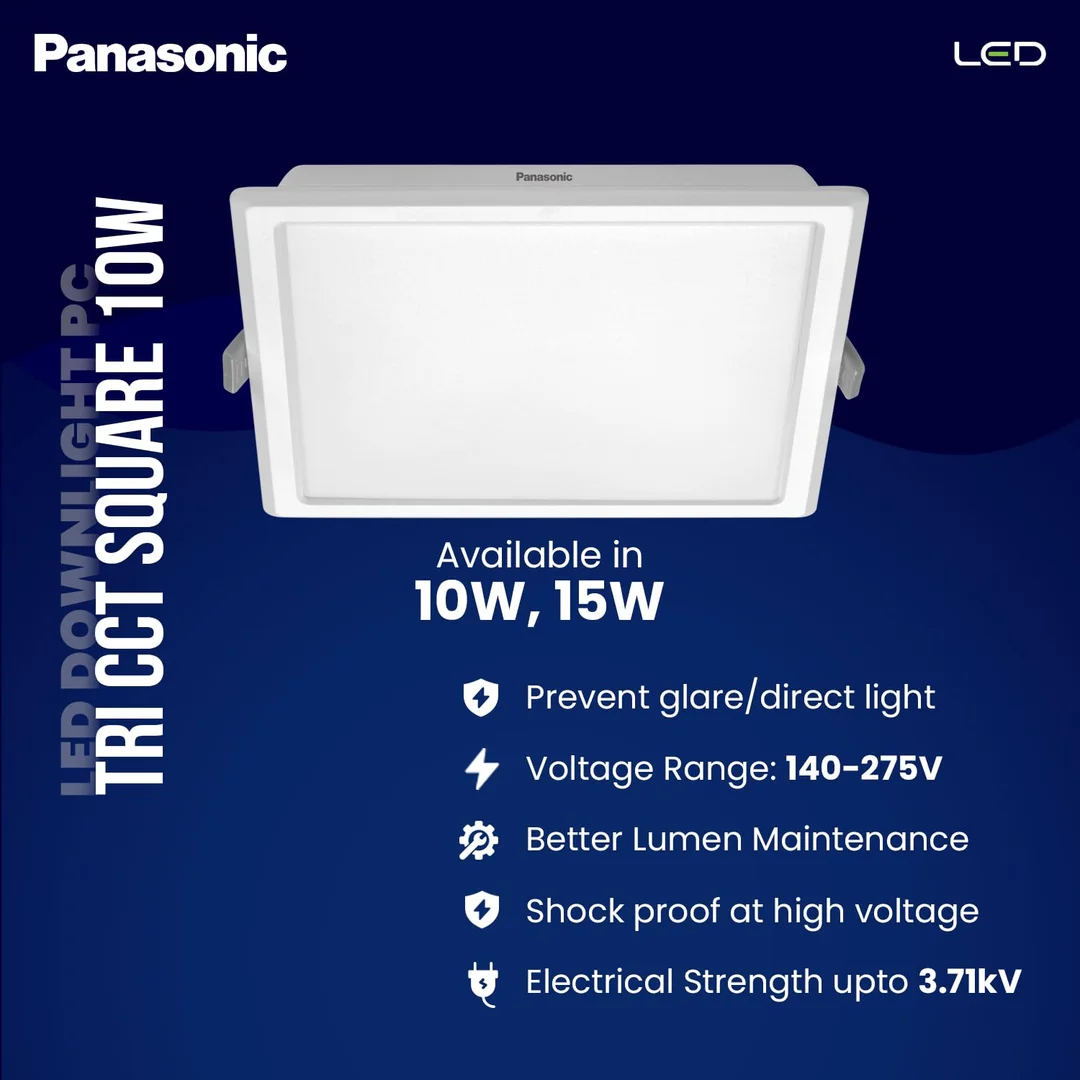 Panasonic 10W LED Downlight | Tri-Colour Adjustable Square Surface Light | Energy Efficient Ceiling Light for Home | Cool| Warm & Natural White image 3
