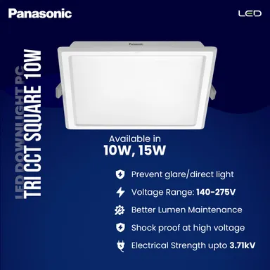 Panasonic 10W LED Downlight | Tri-Colour Adjustable Square Surface Light | Energy Efficient Ceiling Light for Home | Cool| Warm & Natural White thumbnail 2